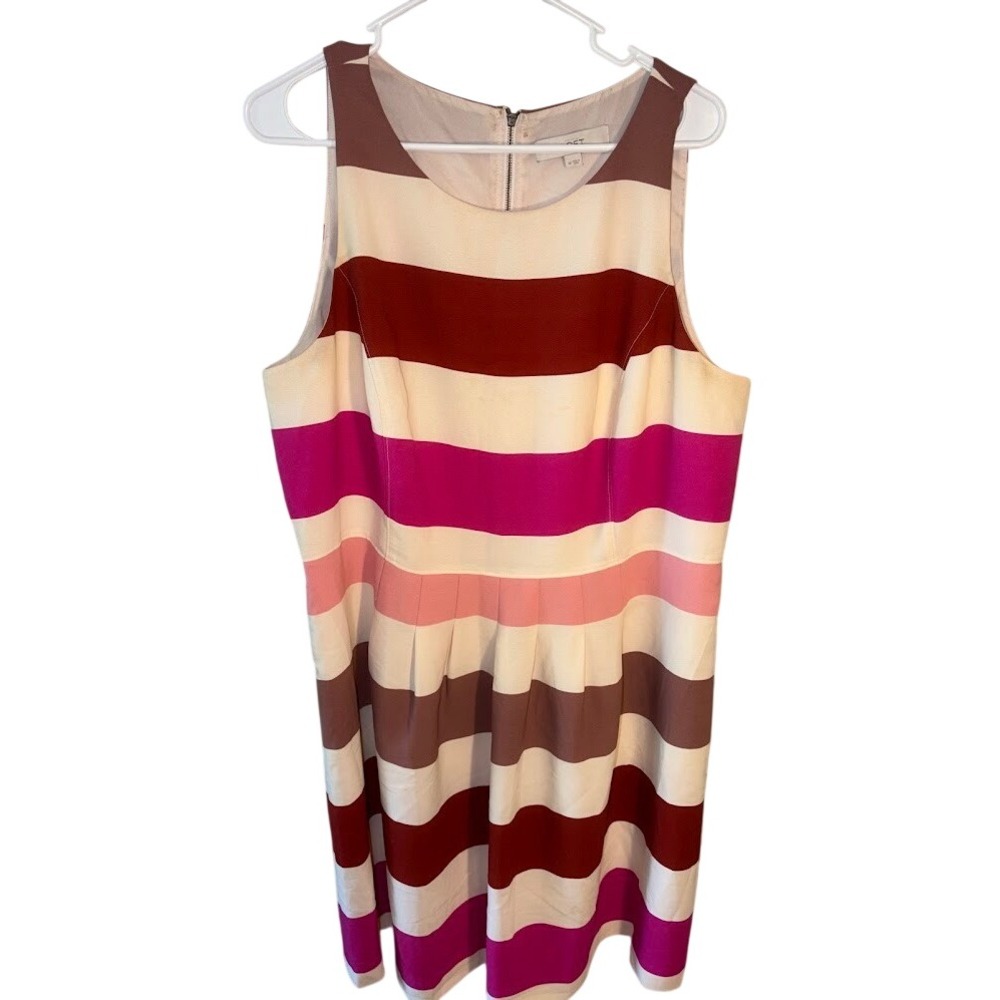 Ann Taylor LOFT Womens Size 18 Striped Sleeveless Fit and Flare Dress Pink Brown